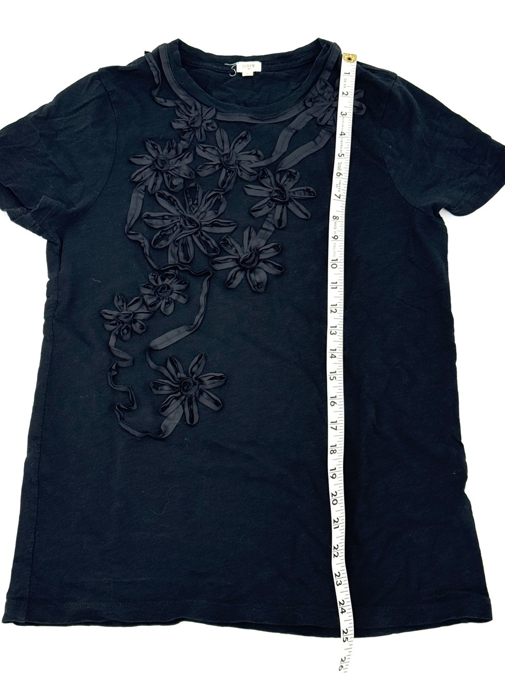 J. Crew Black Short Sleeve Tee with Floral Ribbon Appliqués - Picture 5 of 7